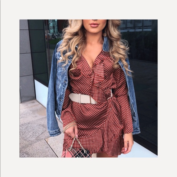 Chloe Polka Dot Satin Wrap Dress - Picture 7 of 8